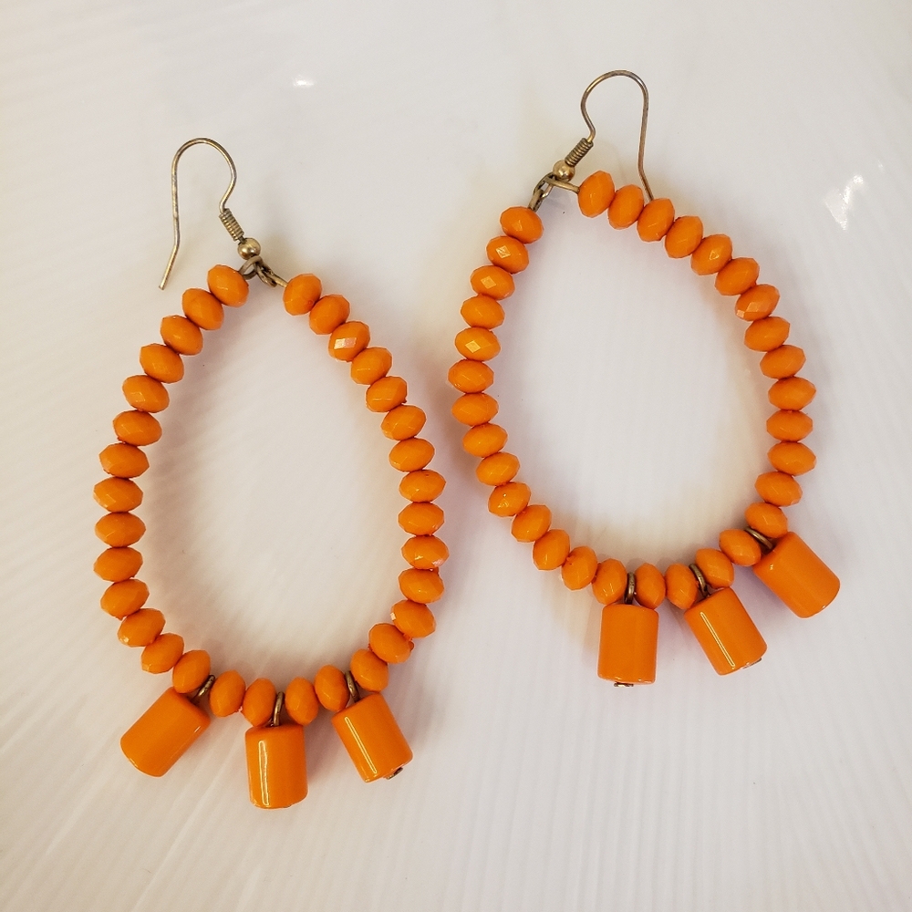 Orange Beaded Hoop Earrings
